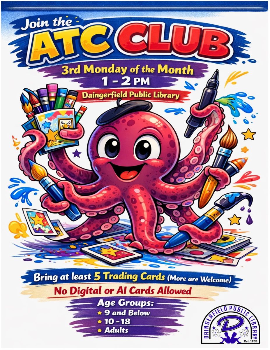 Artist Trading club flyer - meets the 3rd Monday of each month, all ages and adults