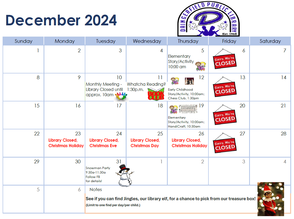 December 2024 Library Calendar