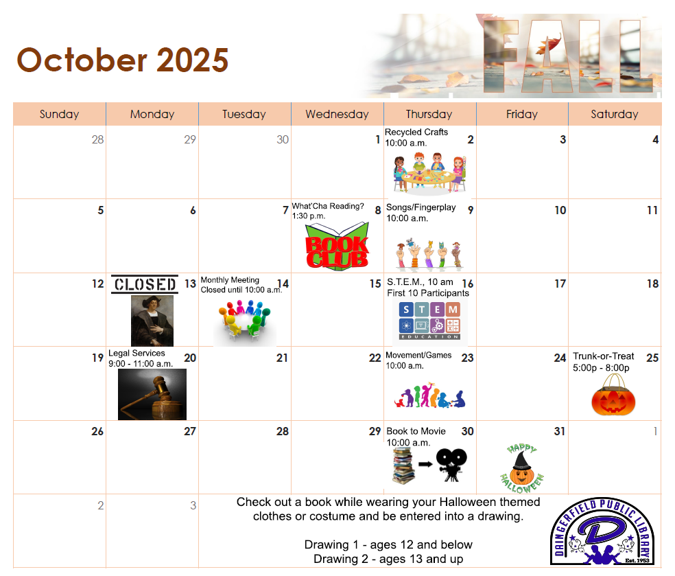 a list of all the event happening at the library in the month of October