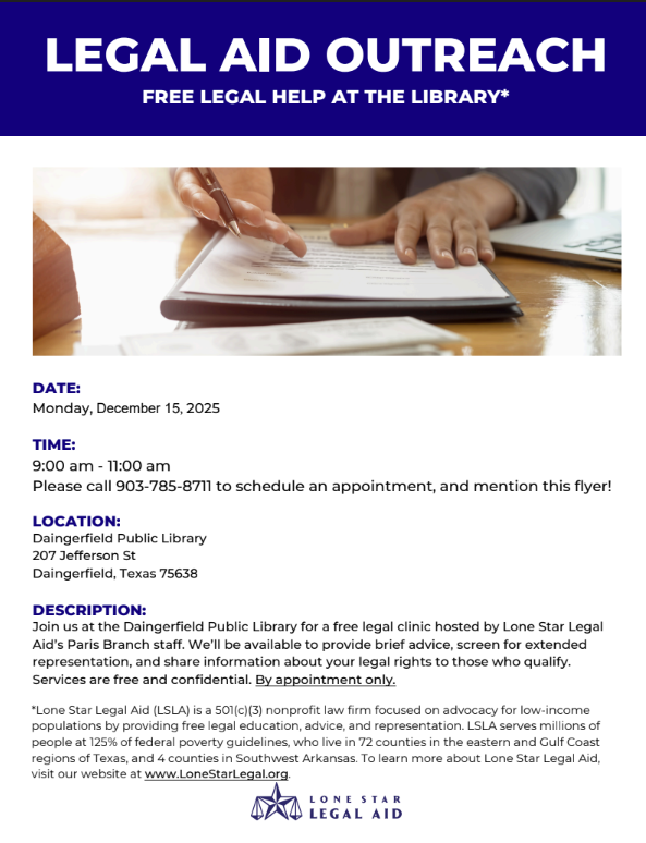 flyer for free legal aid - appointment only