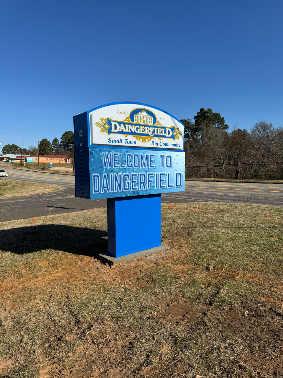 Digital sign with Welcome To Daingerfield